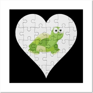 Jigsaw  Turtle Heart Design - Fish Turtle Posters and Art